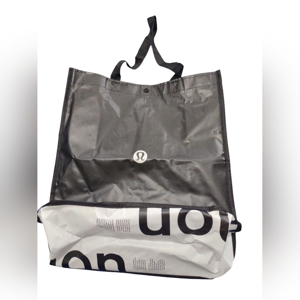 Lululemon‎ Reusable Tote Black Classic Shopping Bag Snap Closure Eco-friendly